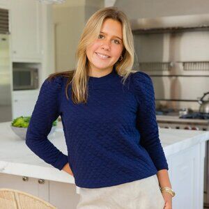 NWT STS - Navy Quilted Puff Sleeve Sweatshirt - Sail to Sable
